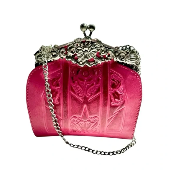 Patricia Nash Burnished Tooled Rosaria Frame Clutch Shoulder Bag Crossbody Pink - Picture 4 of 12